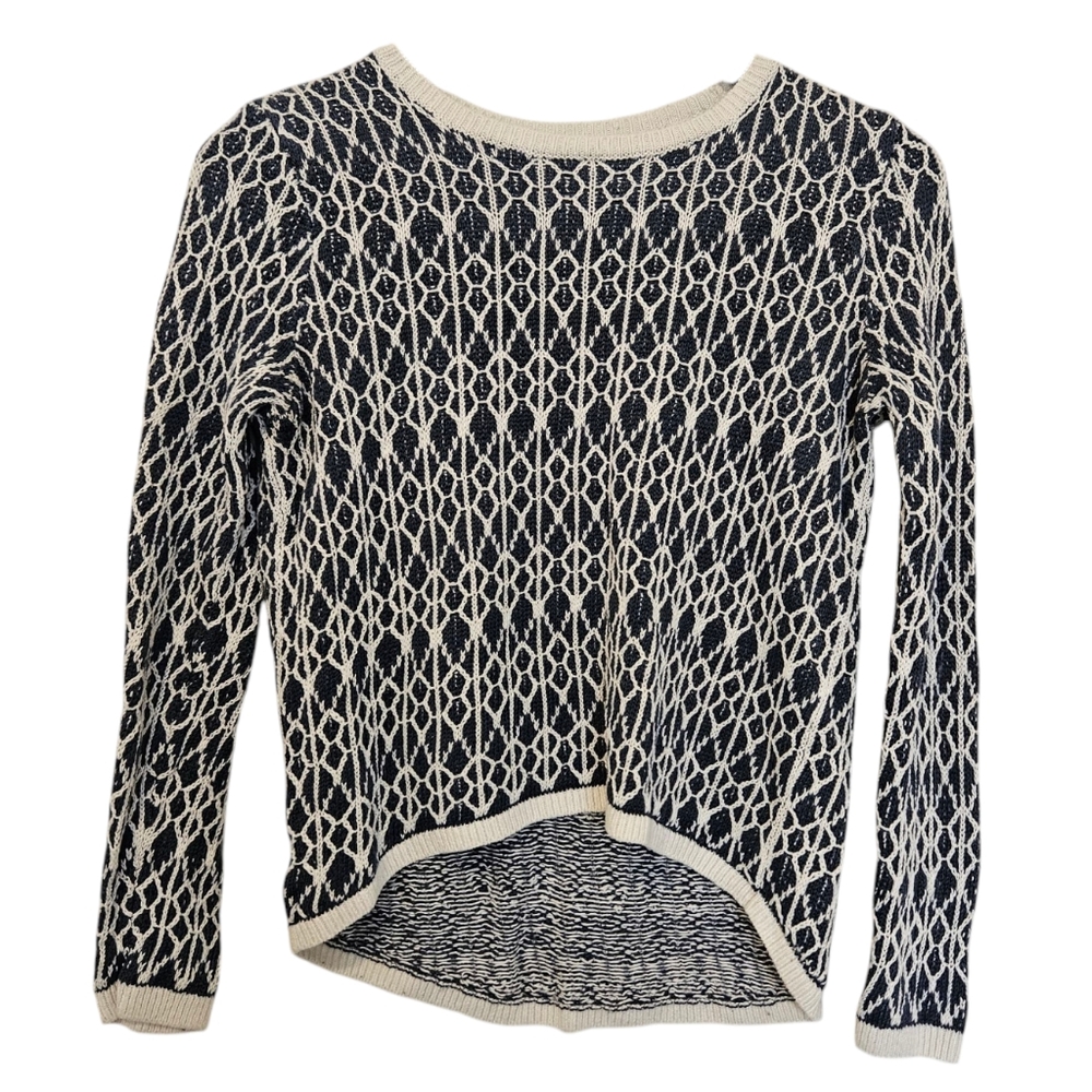 LOFT Blue and White Crewneck Sweater with Textured Knit